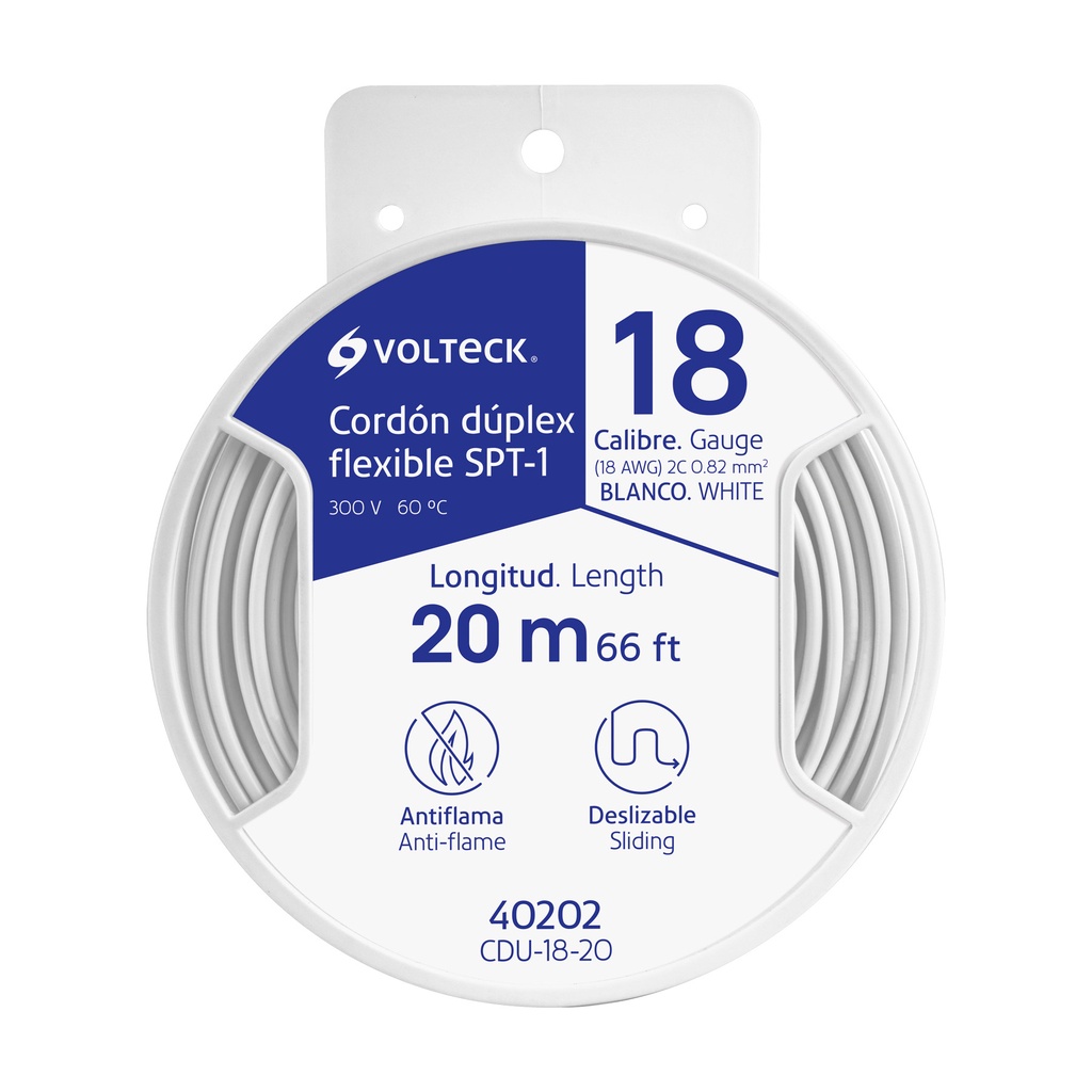 Carrete con 20 m cordón dúplex flexible SPT 18 AWG, Volteck - Pag 413