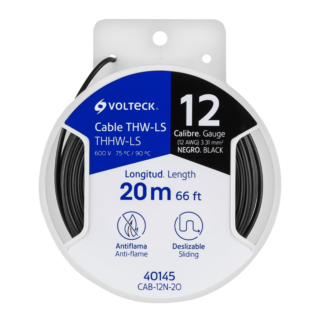 Carrete con 20 m de cable THHW-LS 12 AWG negro, Volteck - Pag 412