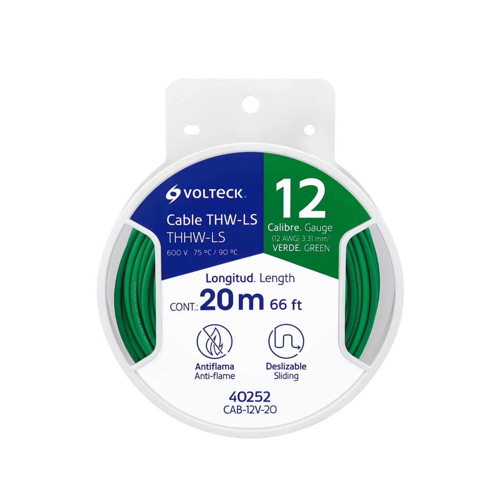 Carrete con 20 m de cable THHW-LS 12 AWG verde, Volteck - Pag 412