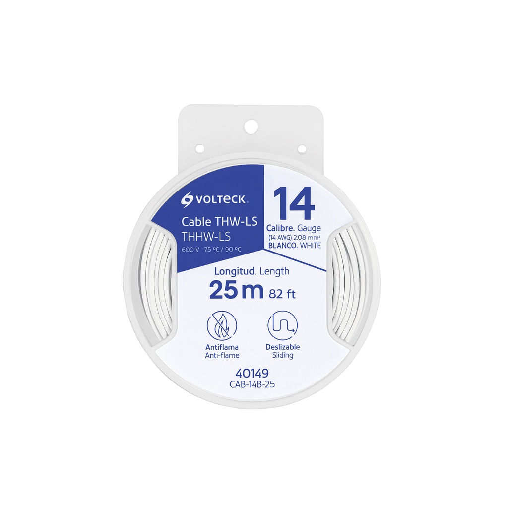 [T40149] Carrete con 25 m de cable THHW-LS 14 AWG blanco, Volteck