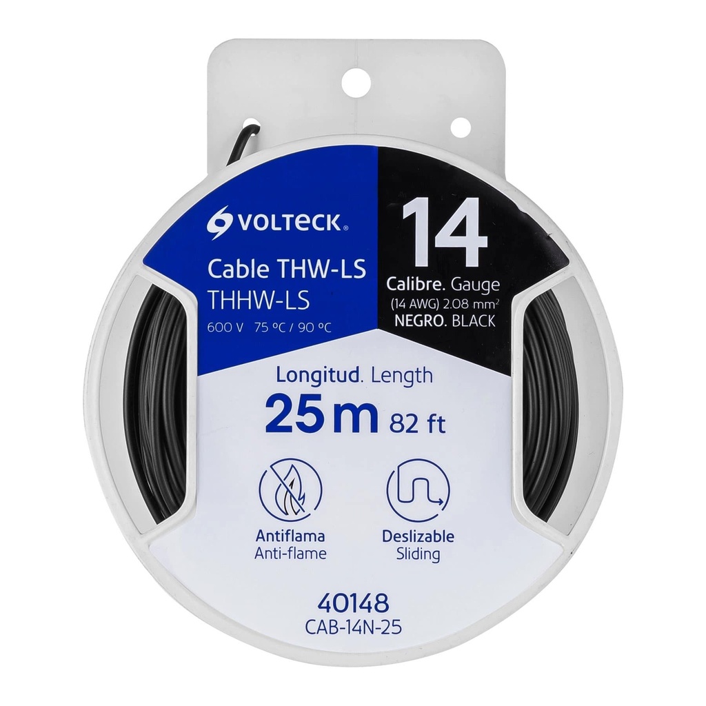 Carrete con 25 m de cable THHW-LS 14 AWG negro, Volteck - Pag 548