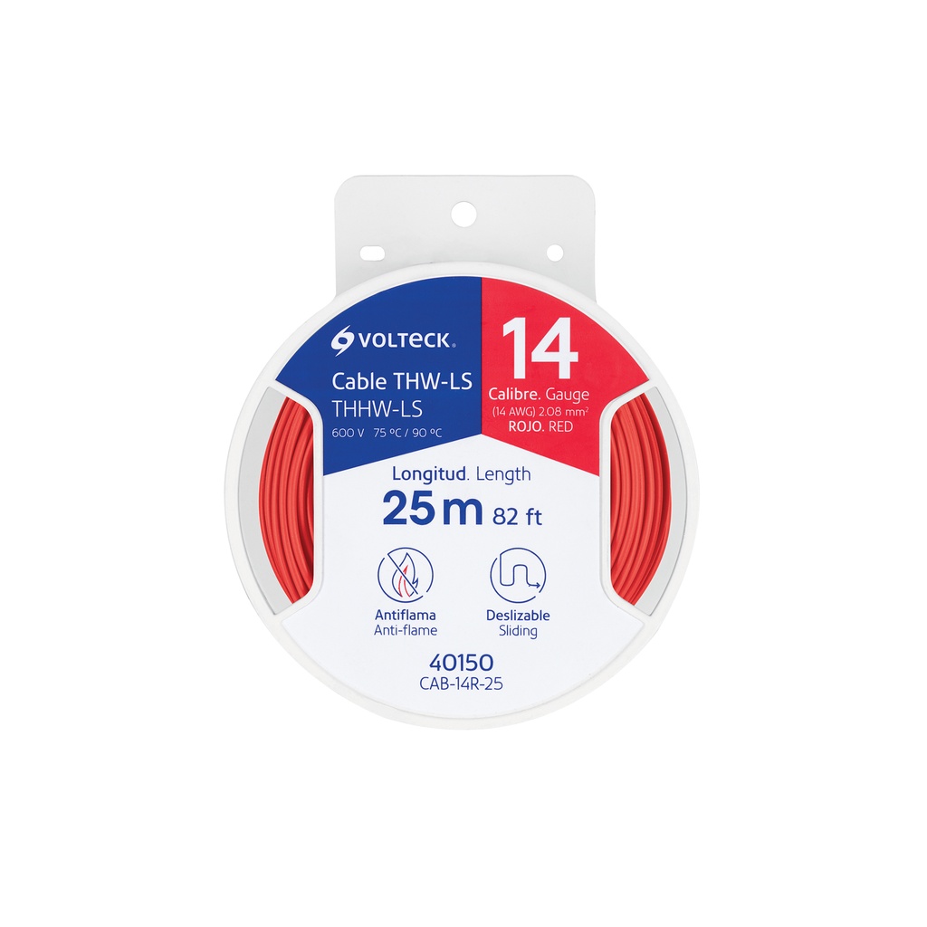 [T40150] Carrete con 25 m de cable THHW-LS 14 AWG rojo, Volteck