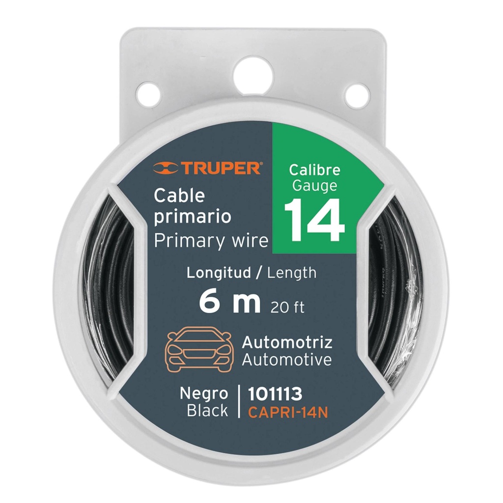 Carrete con 6 m de cable primario negro calibre 14, Truper - Pag 26, 515