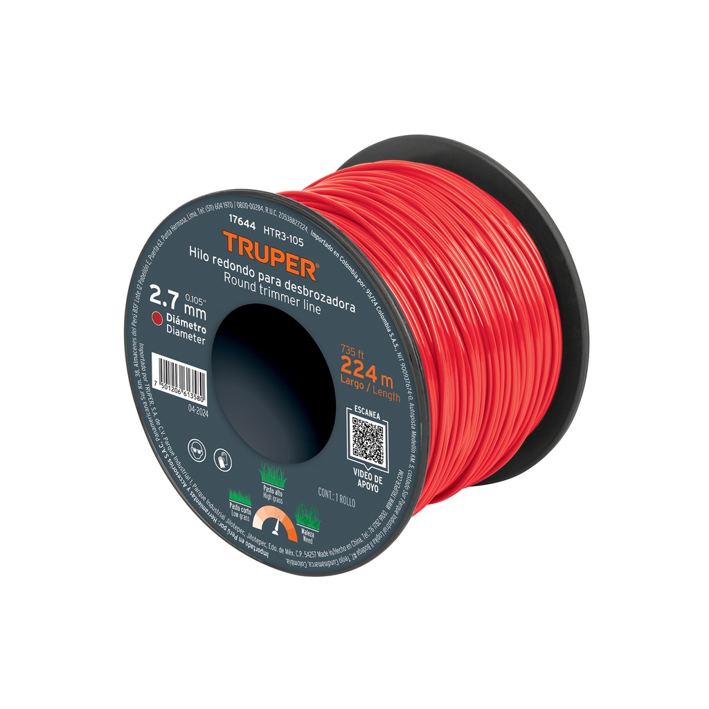 Carrete de hilo para desbrozadora, 2.7 mm x 224 m, Truper