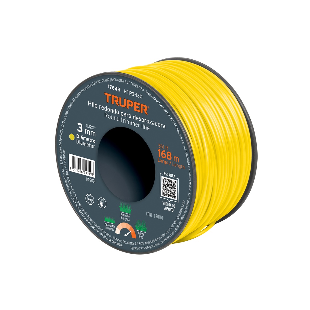 Carrete de hilo para desbrozadora, 3.3 mm x 142 m, Truper