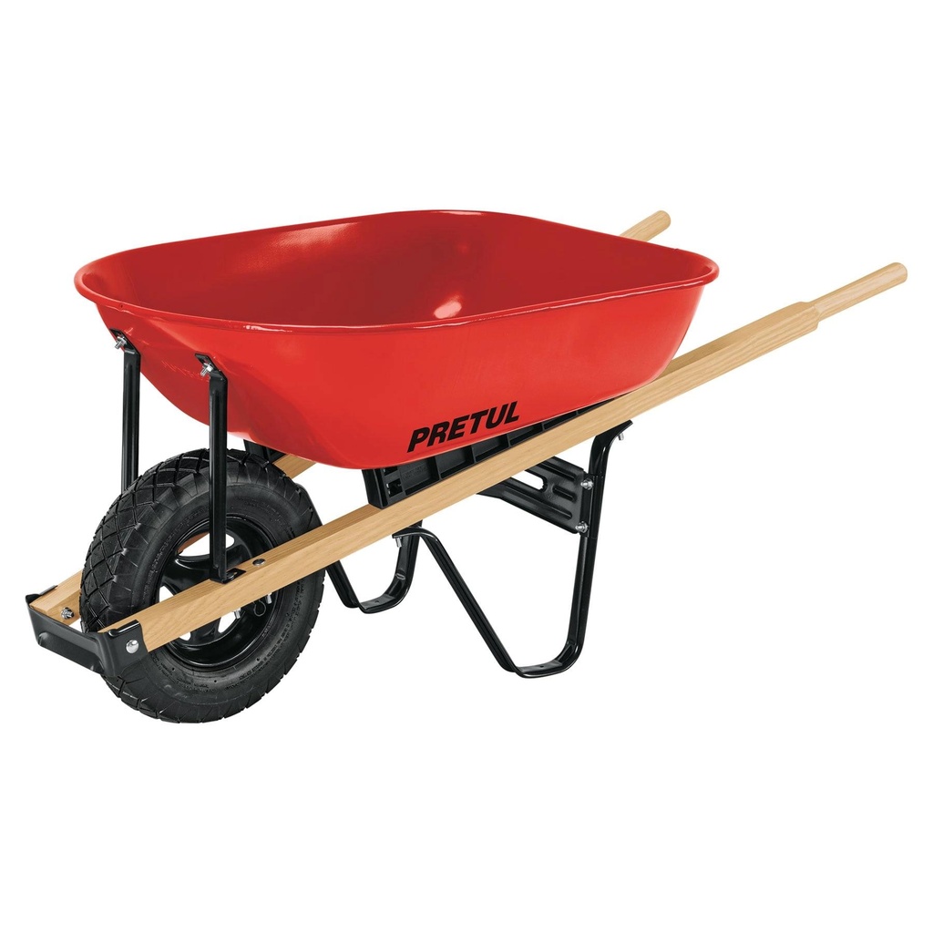 [T20622] Carretilla 5.5 ft3 roja Neumática, bastidores madera, Pretul