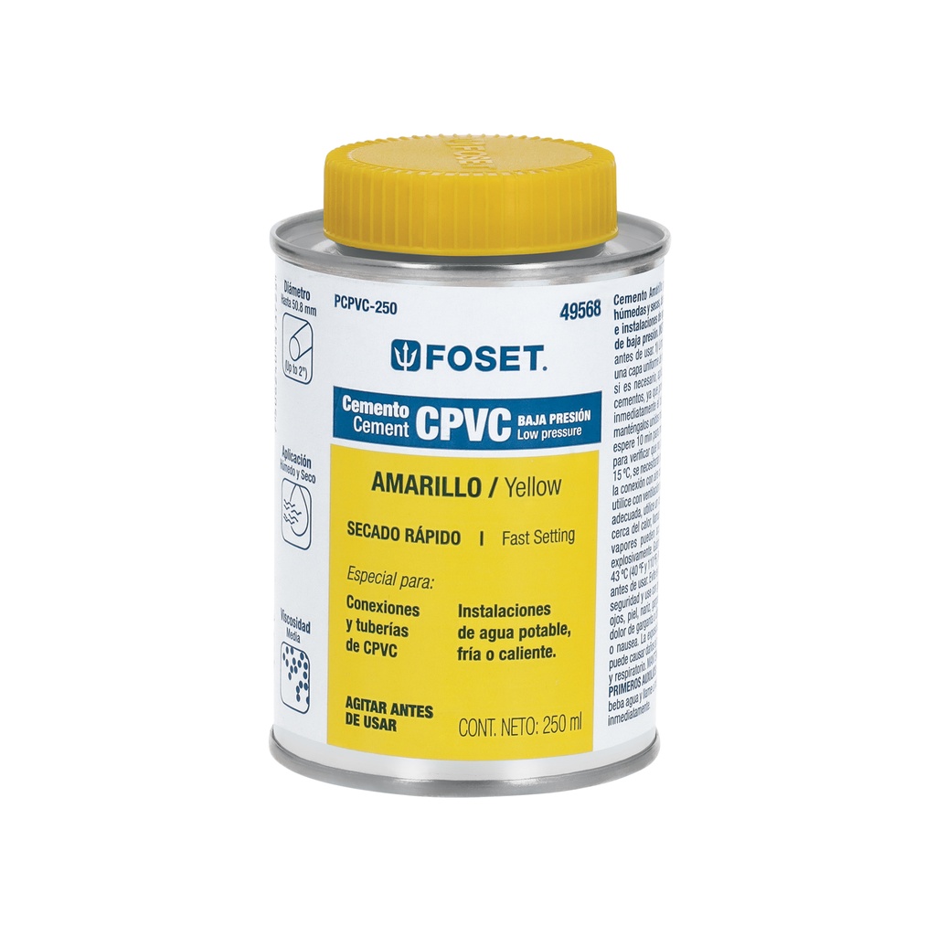 Cemento para CPVC en bote de 250 ml, baja presión, Foset
