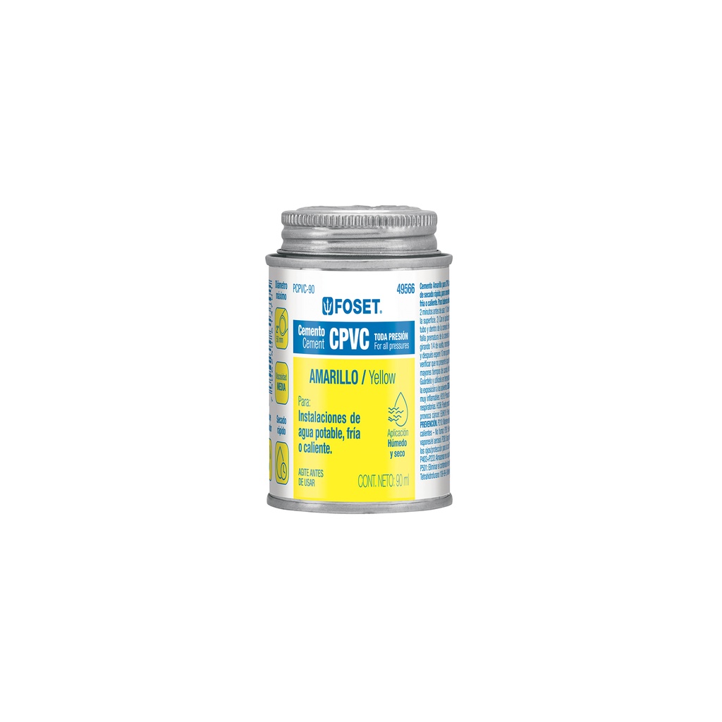 Cemento para CPVC en bote de 90 ml, baja presión, Foset