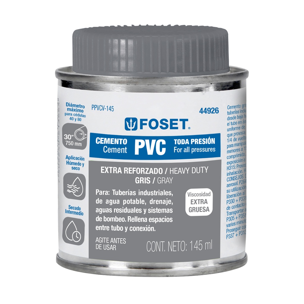 Cemento para PVC en bote de 145 ml, alta viscosidad, Foset - Pag 522