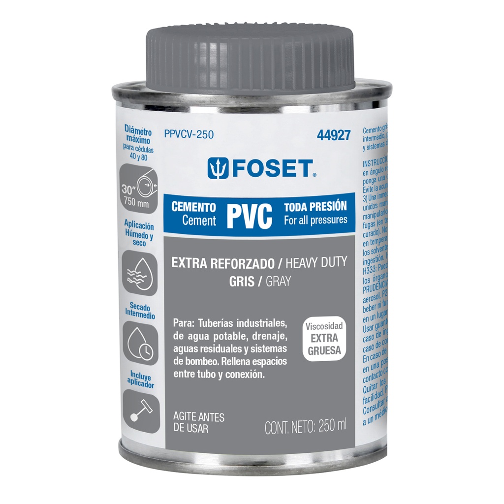 Cemento para PVC en bote de 250 ml, alta viscosidad, Foset - Pag 522
