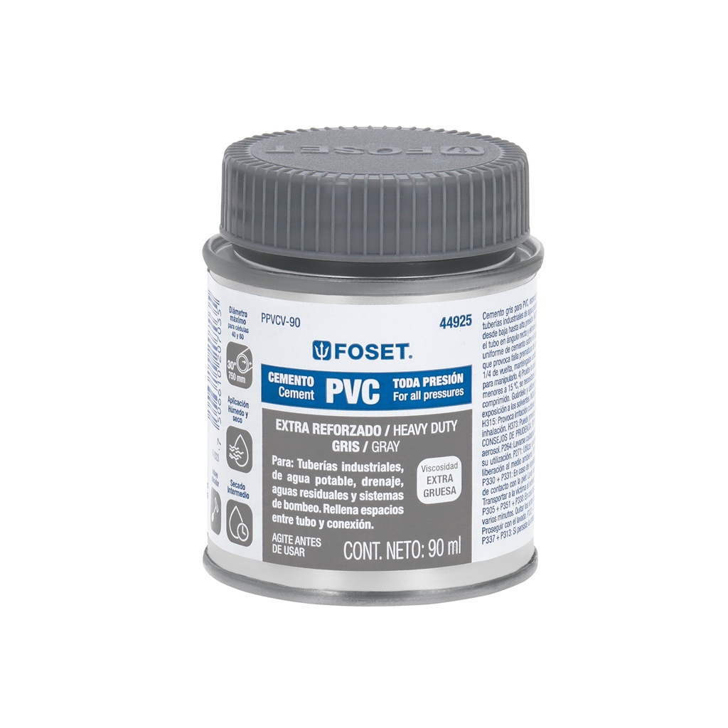 Cemento para PVC en bote de 90 ml, alta viscosidad, Foset - Pag 522