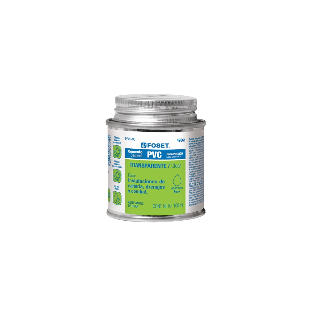 Cemento para PVC en bote de 90 ml, baja presión, Foset