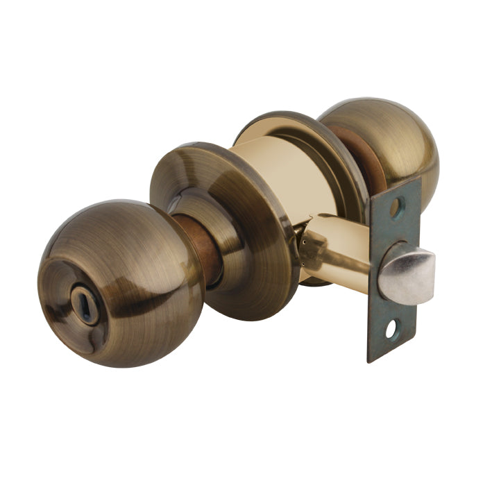 Cerradura de pomo tipo esfera, laton antiguo (recamara) caja