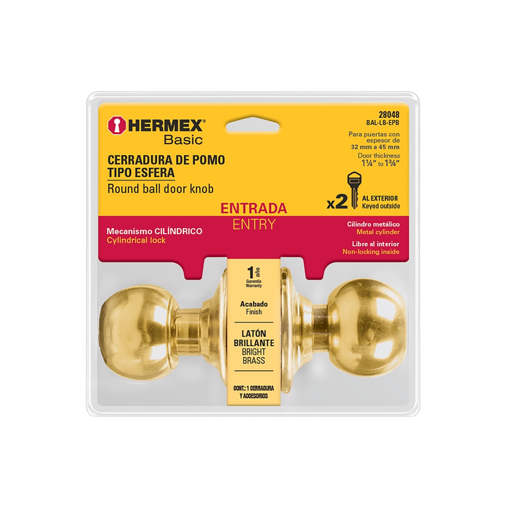 Cerradura esfera cilíndrico, entrada, brillante, blíster, HB - Pag 589