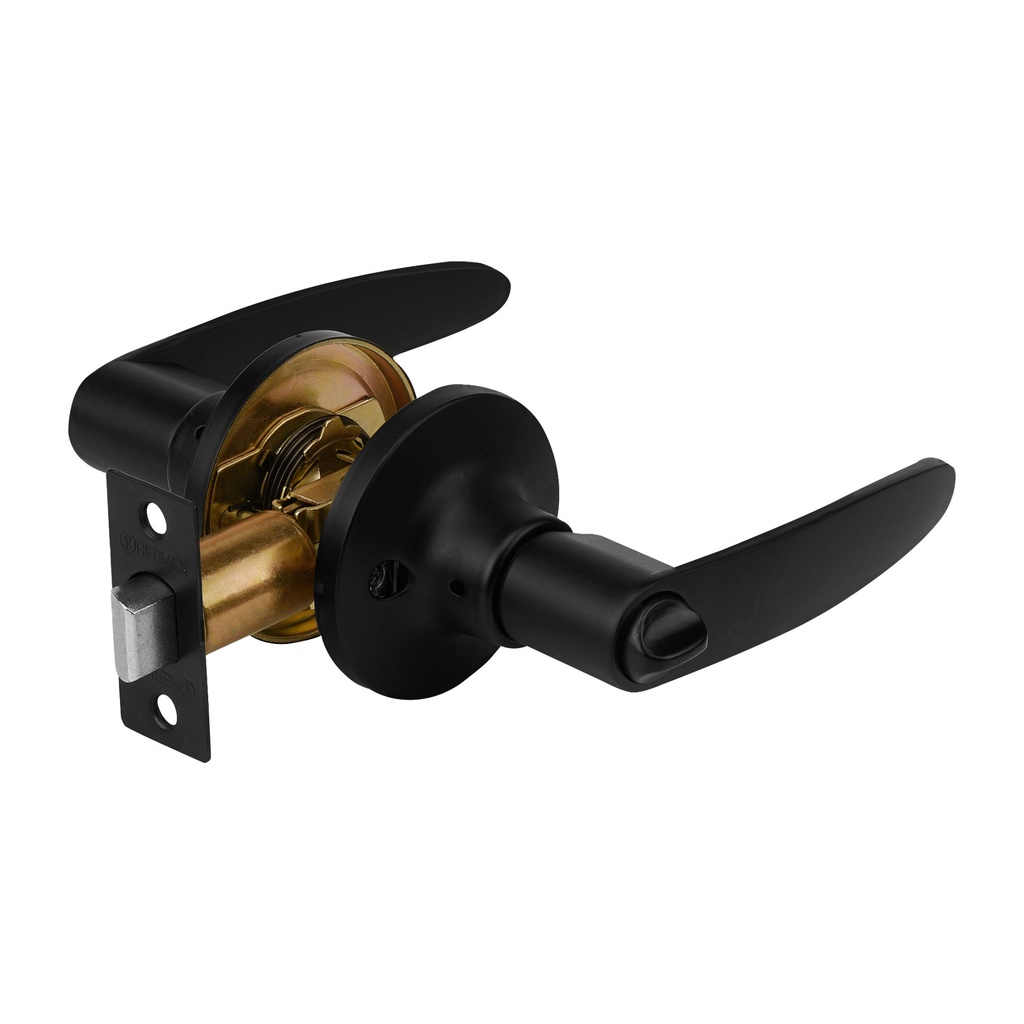 [T49853] Cerradura manija, cilindro latón, negro, baño, Hermex