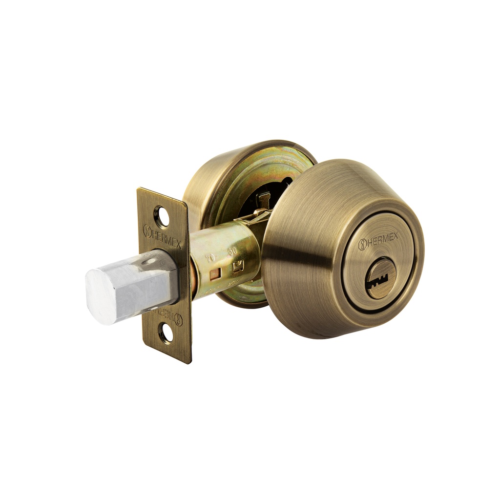 [T43597] Cerrojo llave-llave latón antiguo, llave de puntos, Hermex