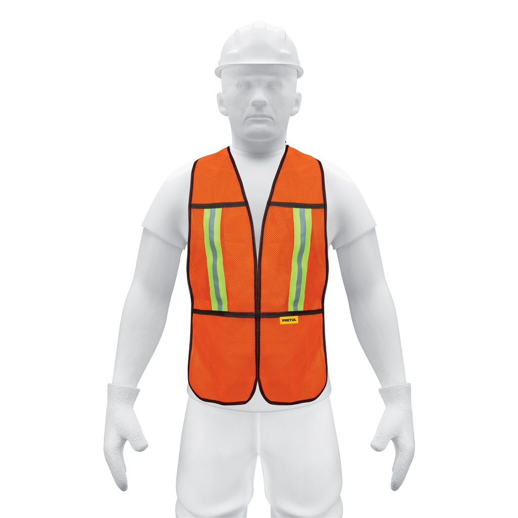 [T21025] Chaleco de seguridad con cintas reflejantes, naranja, Pretul