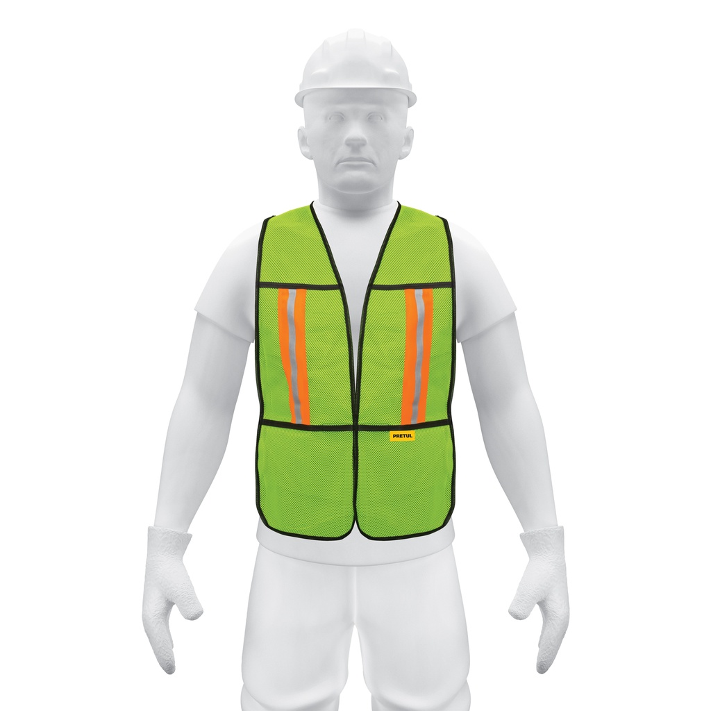[T21026] Chaleco de seguridad con cintas reflejantes, verde, Pretul