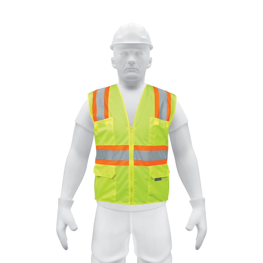 [T13476] Chaleco de seguridad verde max visibilidad y 6 bolsas