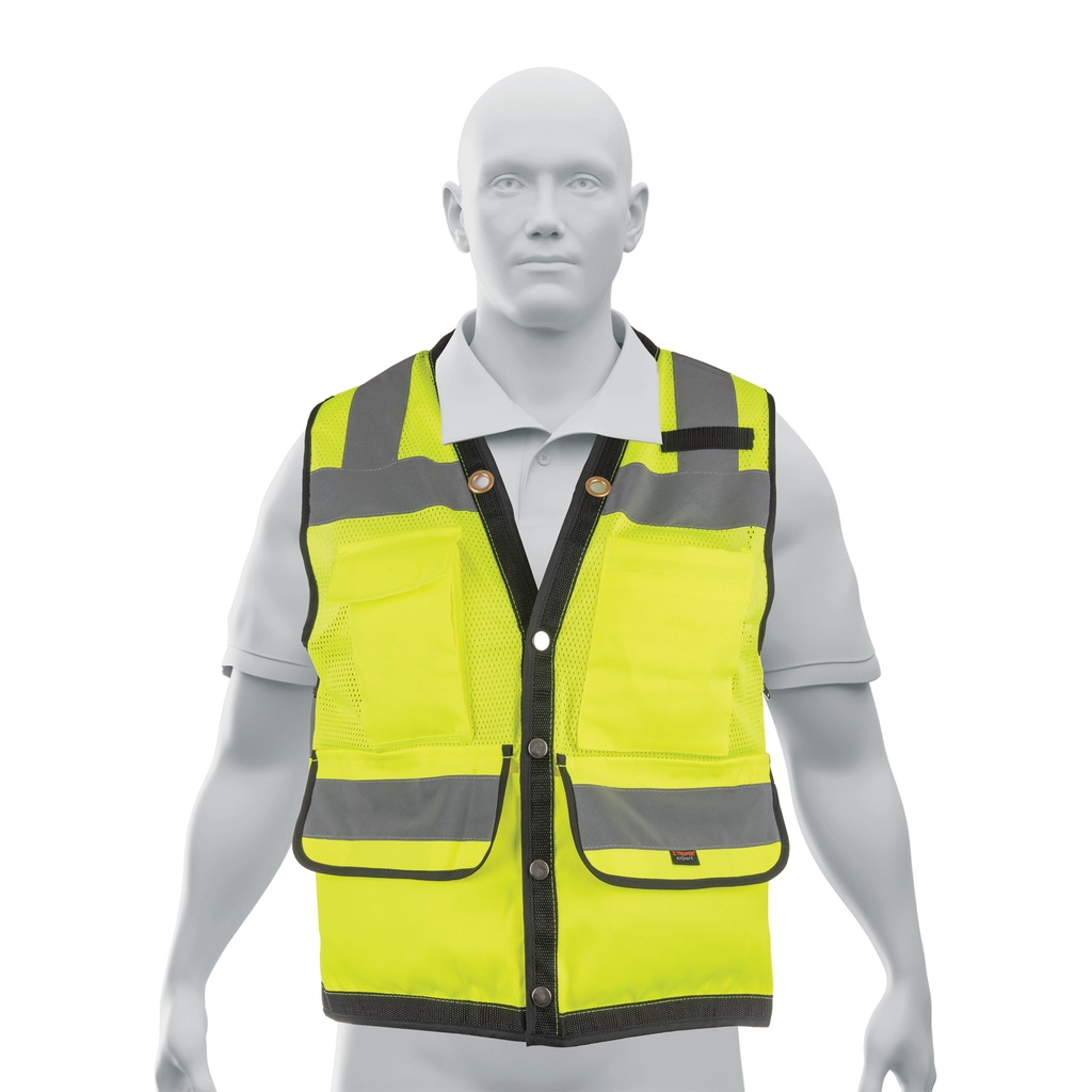Chaleco seguridad reforzado verde con bolsas, M, Expert