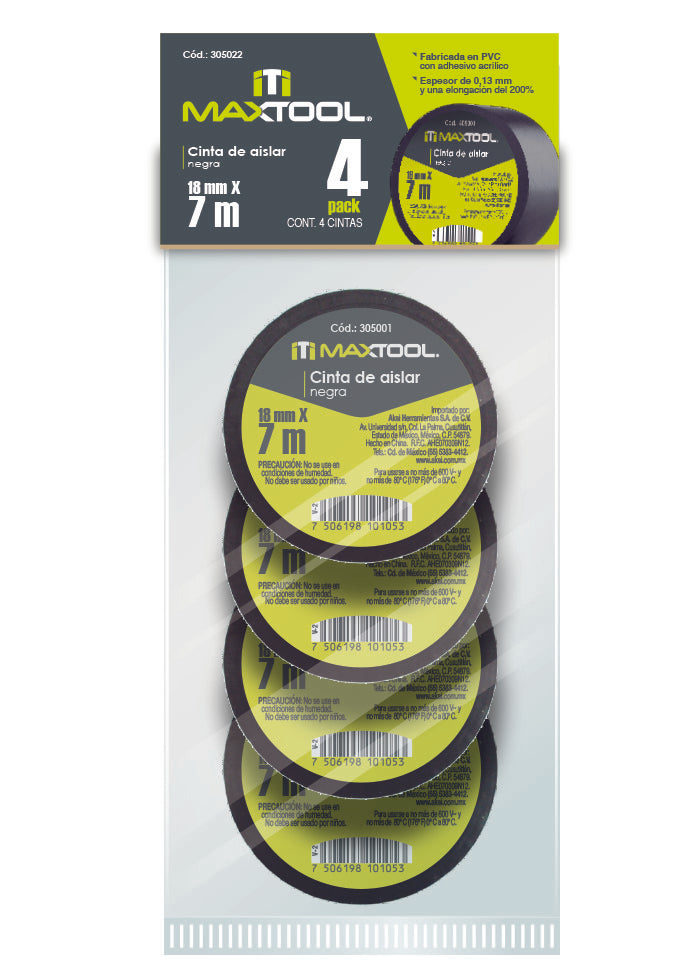 Cinta de aislar 19mm x 7 mt 4pack