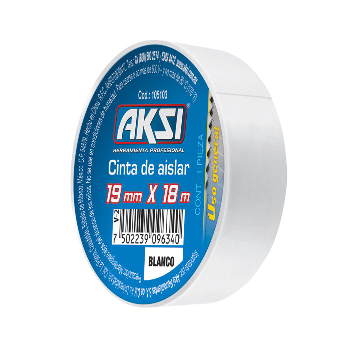 Cinta de aislar blanca 19 mm x 18m