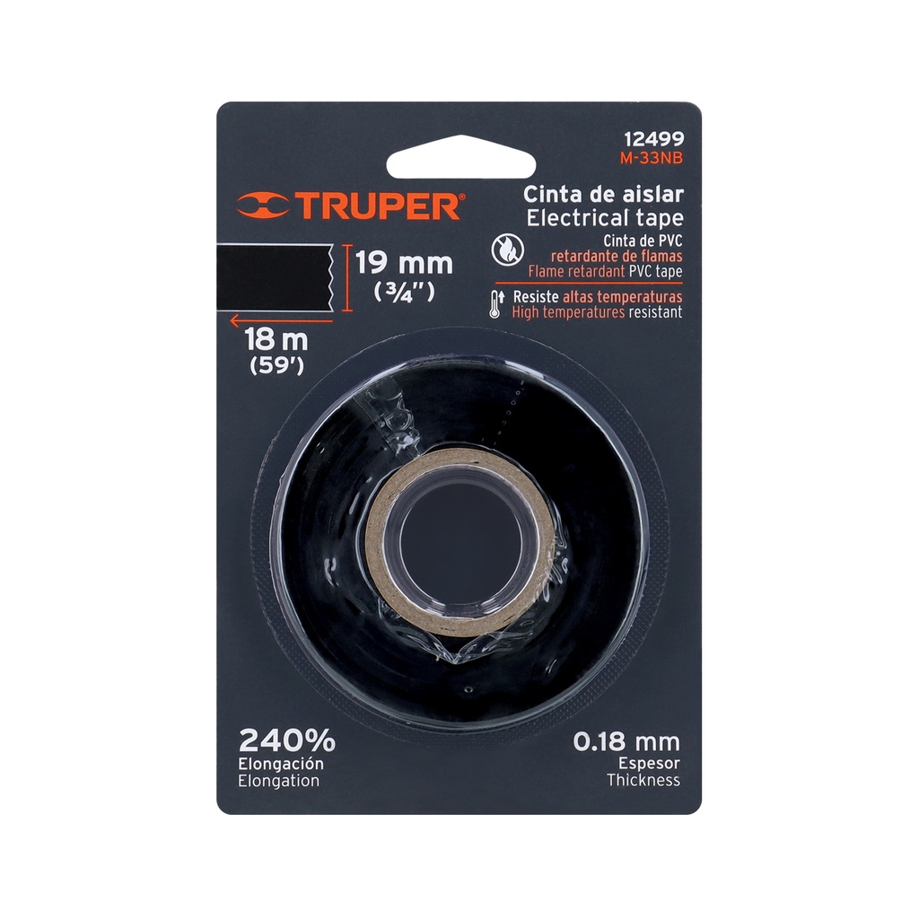 [T12499] Cinta de aislar de 18 m x 19 mm, negra en blíster, Truper
