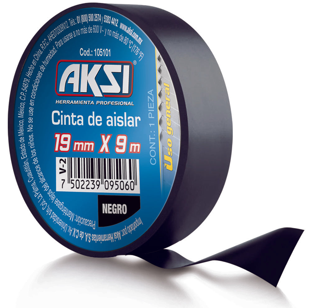 Cinta de aislar negra 19 mm x 9m