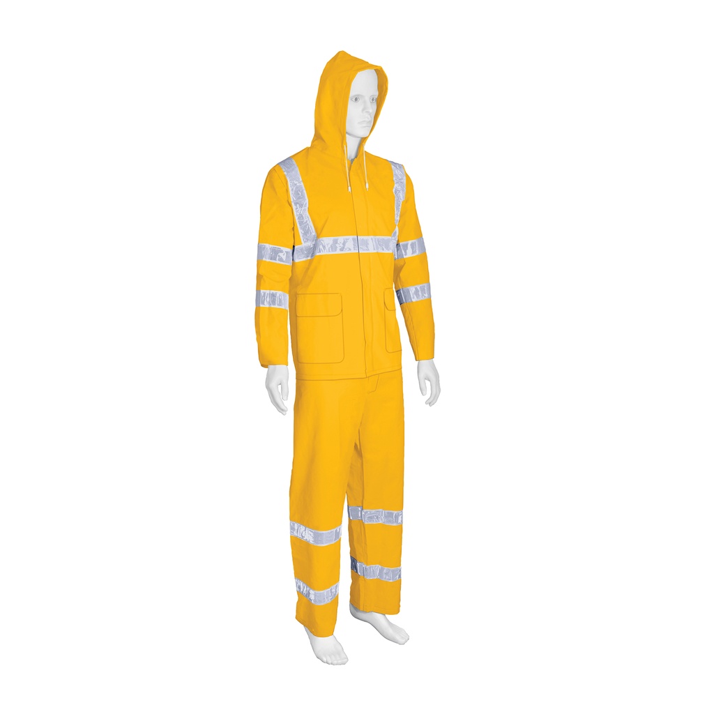 [T18415] Conjunto impermeable doble capa amarillo con reflejante, CH