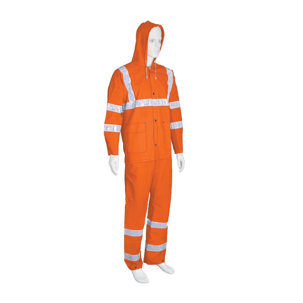 [T17407] Conjunto impermeable doble capa naranja con reflejante, CH