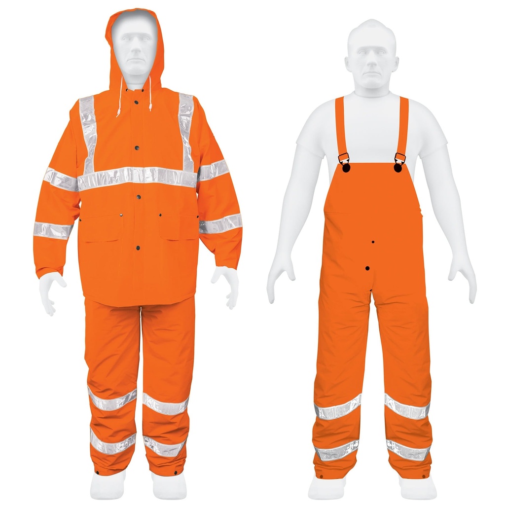 [T17410] Conjunto impermeable doble capa naranja con reflejante, XG