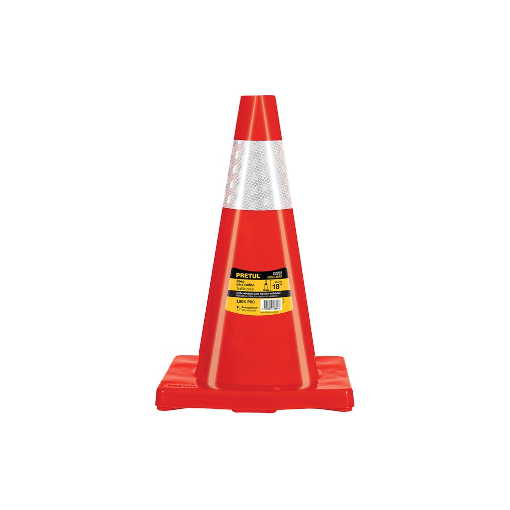Cono de precaución de 45 cm de PVC con reflejante, Pretul