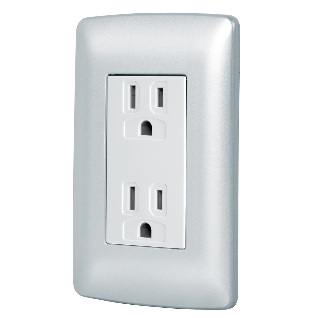 [T49806] Contacto dúplex aterrizado, color plata, línea Italiana