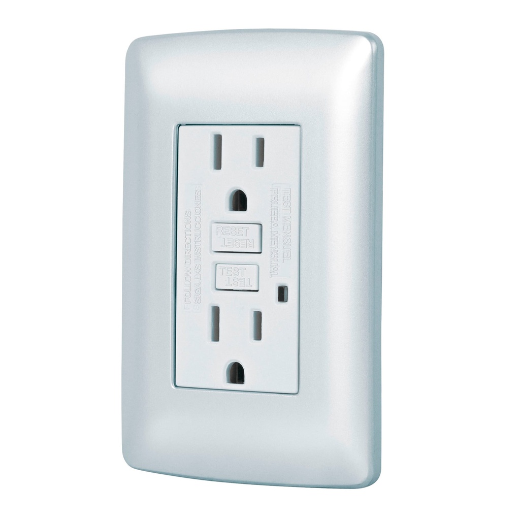 [T49807] Contacto dúplex falla a tierra GFCI, plata, línea Italiana