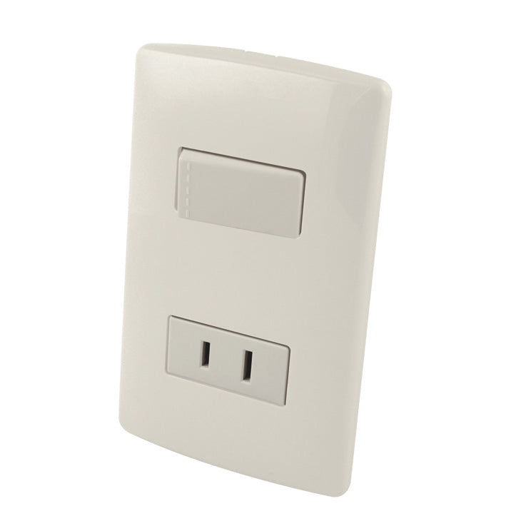 Contacto polarizado y apagador sencillo de tecla con placa plástica - Marfil