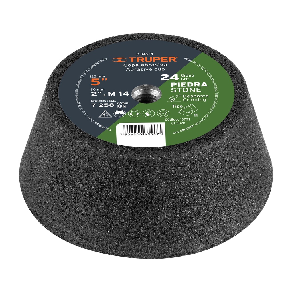 [T13791] Copa desbaste de piedra 5' grano 24, eje M14, Truper