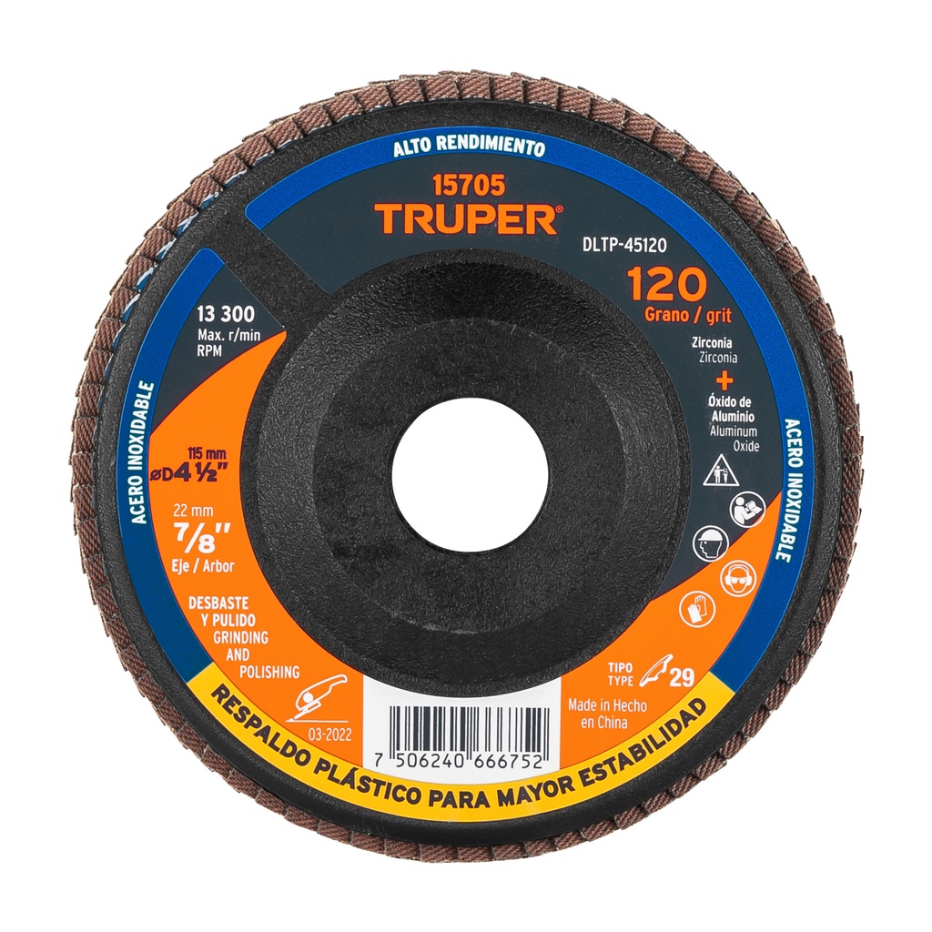 [T15705] Disco 4-1/2' laminado resp. plástico grano 120 centro 7/8'