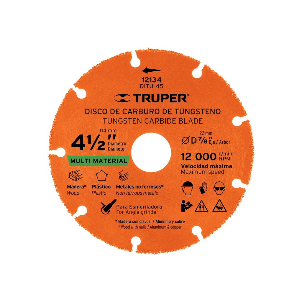 Disco 4-1/2' multimaterial de carburo de tungsteno, Truper - Pag 144
