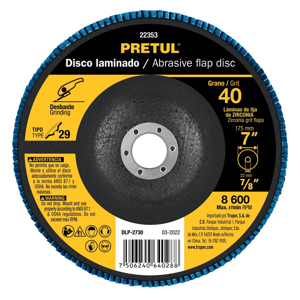 Disco 7' laminado grano 40 centro 7/8', Pretul - Pag 146