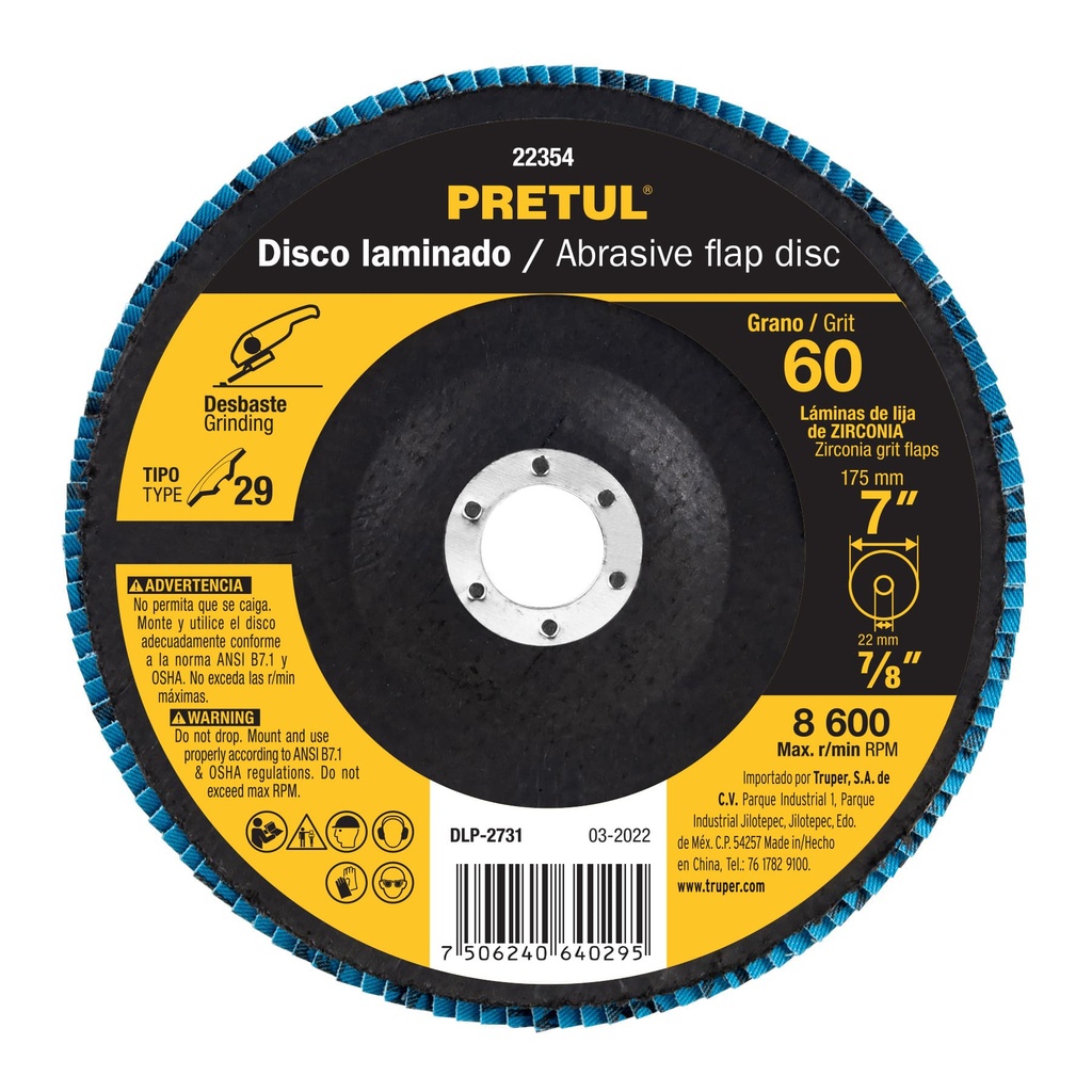 Disco 7' laminado grano 60 centro 7/8', Pretul - Pag 146