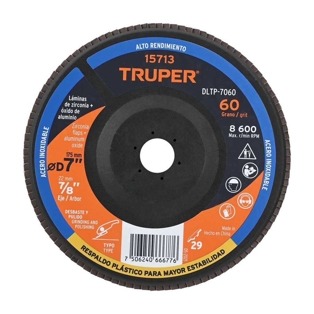 [T15713] Disco 7' laminado respaldo plástico grano 60 centro 7/8'