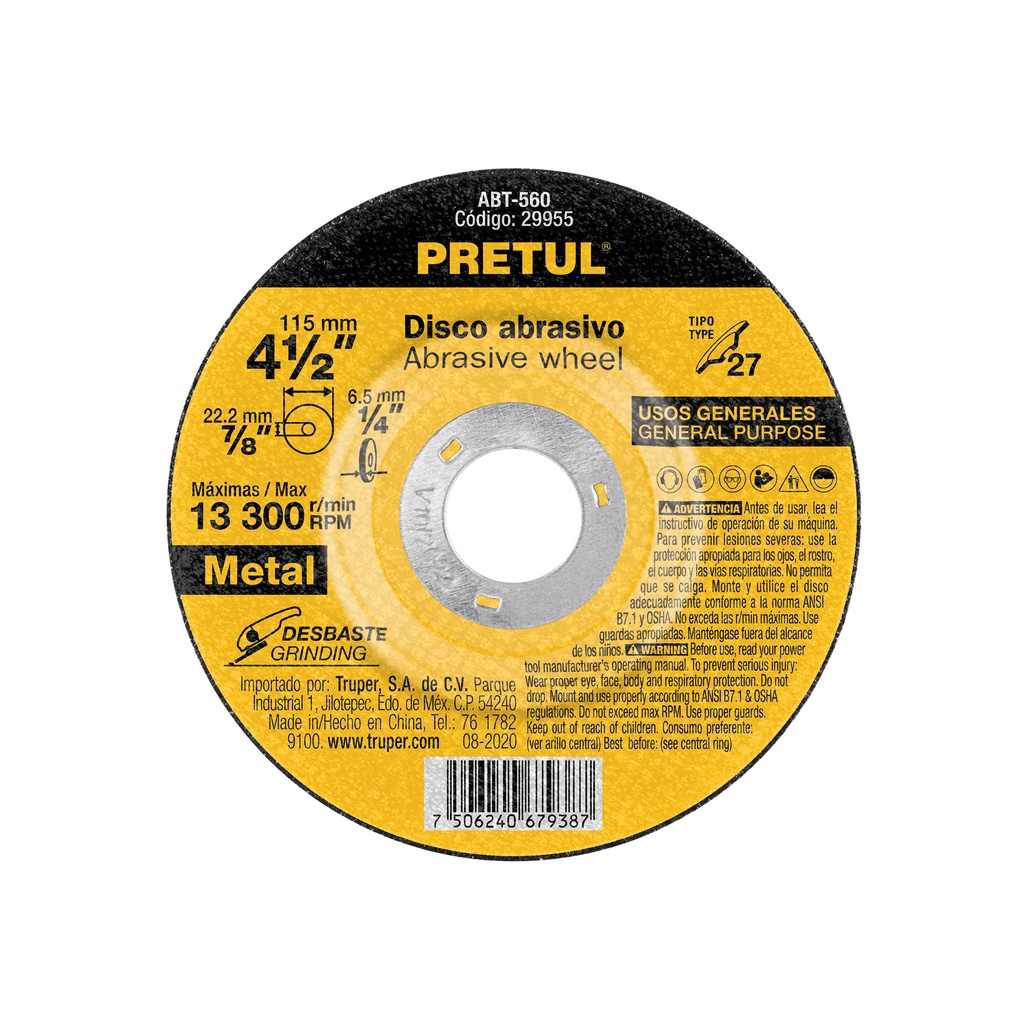 Disco Tipo 27 de 4-1/2' x 6.2 mm desbaste de metal, Pretul - Pag 145