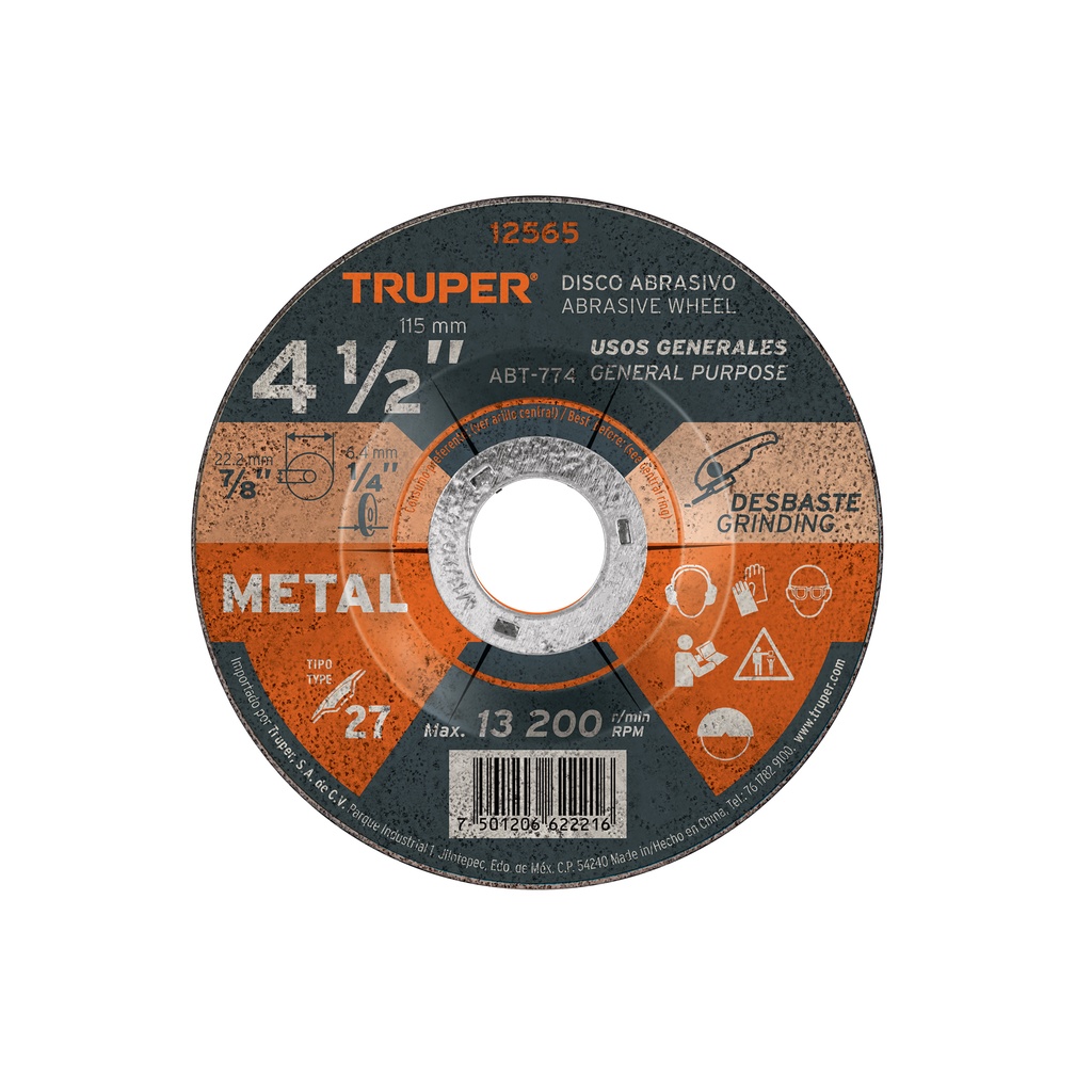 Disco Tipo 27 de 4-1/2' x 6.4 mm para desbaste de metal - Pag 145