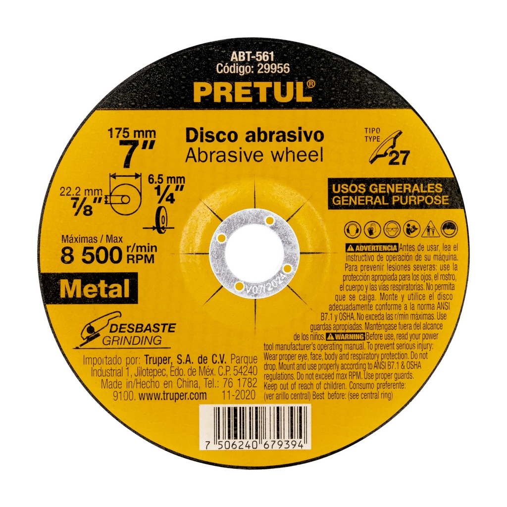 Disco Tipo 27 de 7' x 6.2 mm desbaste de metal, Pretul - Pag 145