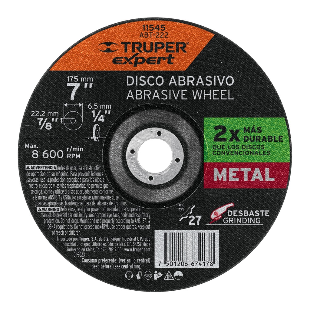 Disco Tipo 27 de 7' x 6.4 mm desbaste de metal, Expert - Pag 145