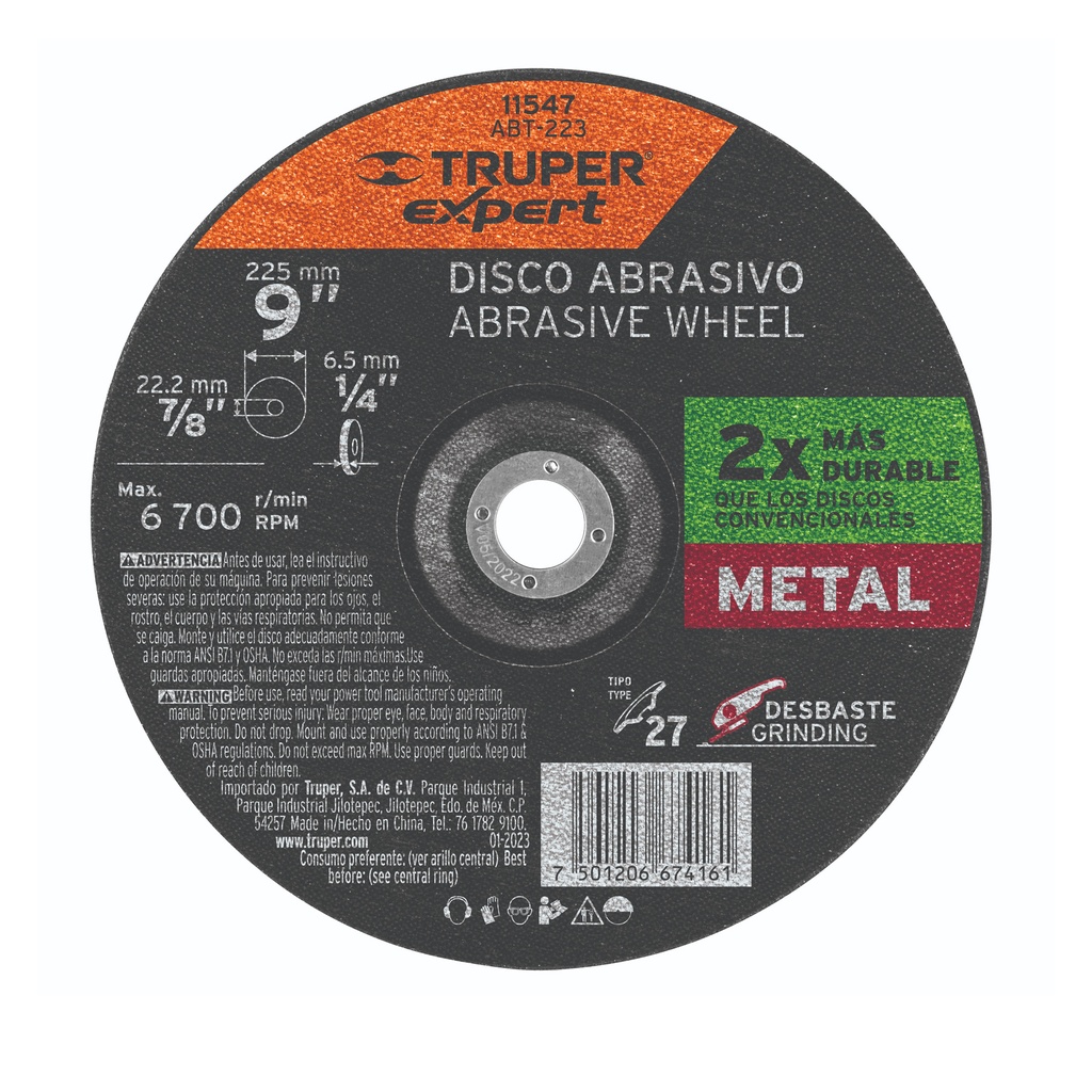 [T11547] Disco Tipo 27 de 9' x 6.4 mm desbaste de metal, Expert