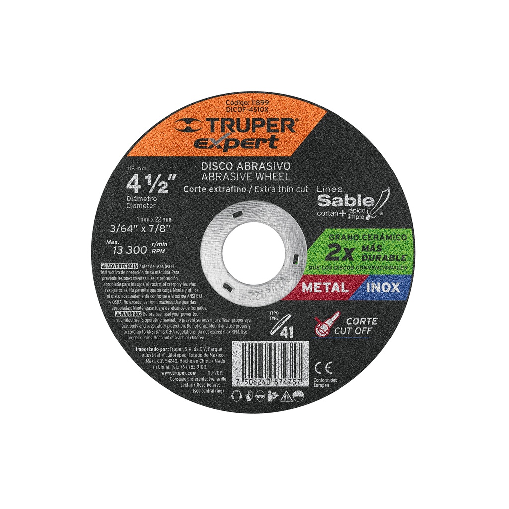 [T11899] Disco Tipo 41 de 4-1/2' x 1 mm corte fino de metal, Expert