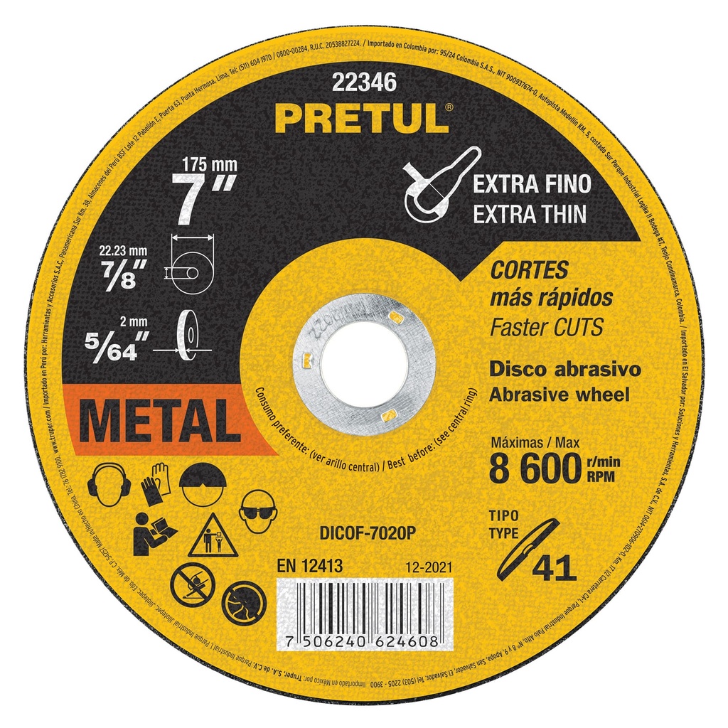 Disco Tipo 41 de 7' x 2 mm corte fino de metal, Pretul - Pag 144