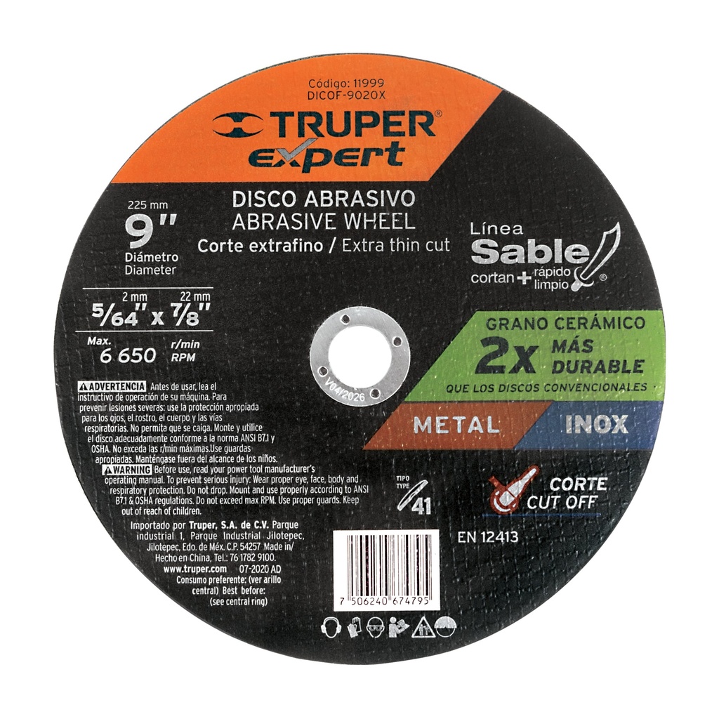 Disco Tipo 41 de 9' x 2 mm corte fino de metal, Expert - Pag 144