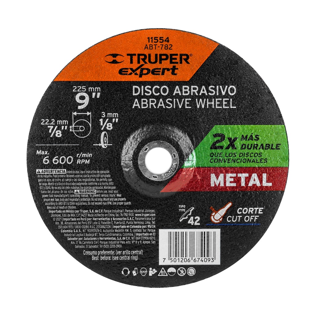 Disco Tipo 42 de 9' x 3.2 mm corte metal, Truper Expert